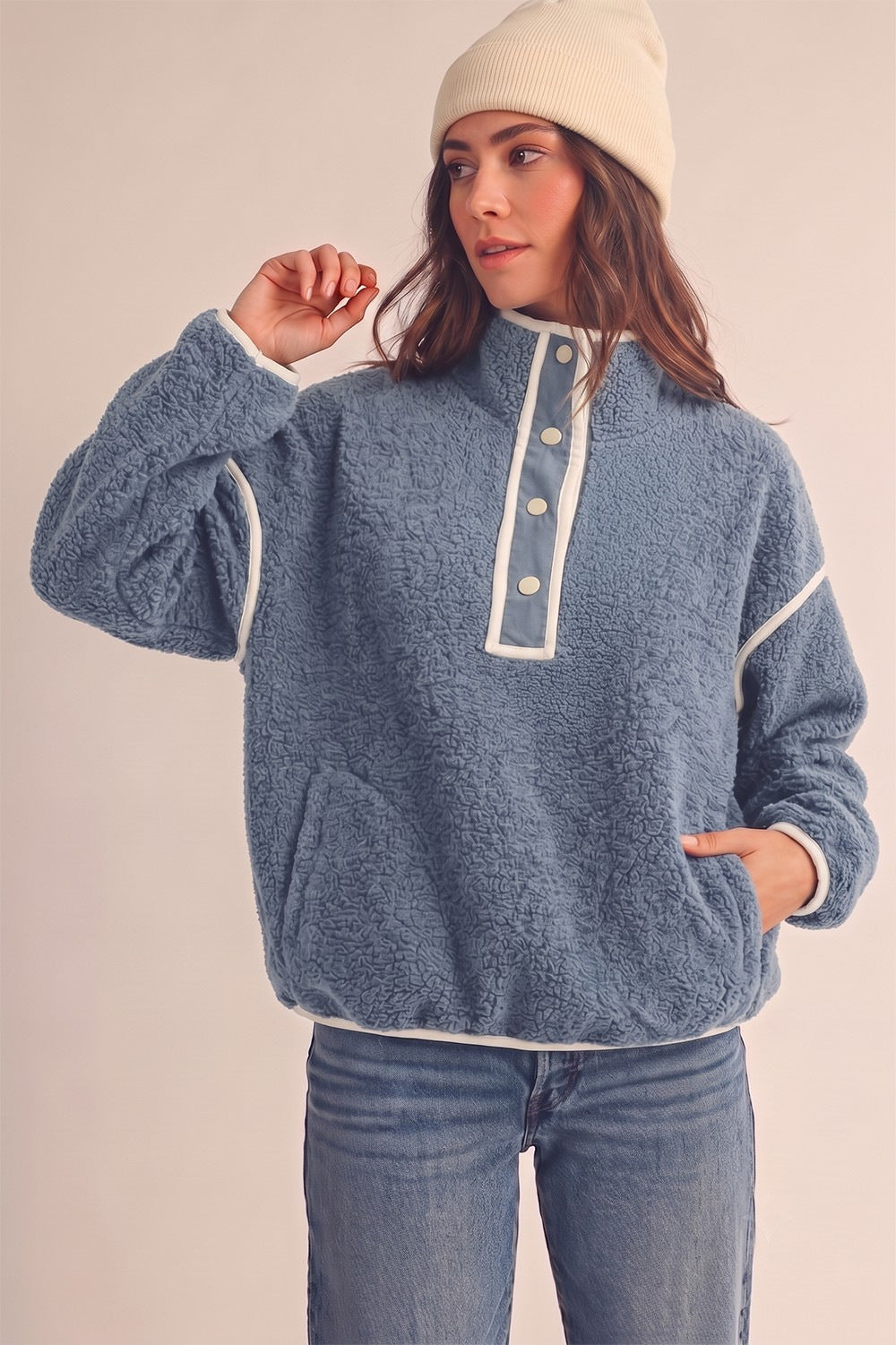 Women Half Zip Sherpa Fleece Pullover Sweatshirt