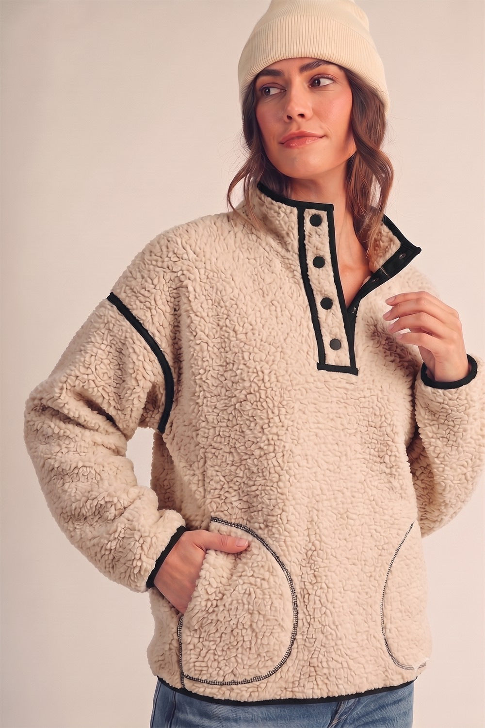 Women Half Zip Sherpa Fleece Pullover Sweatshirt
