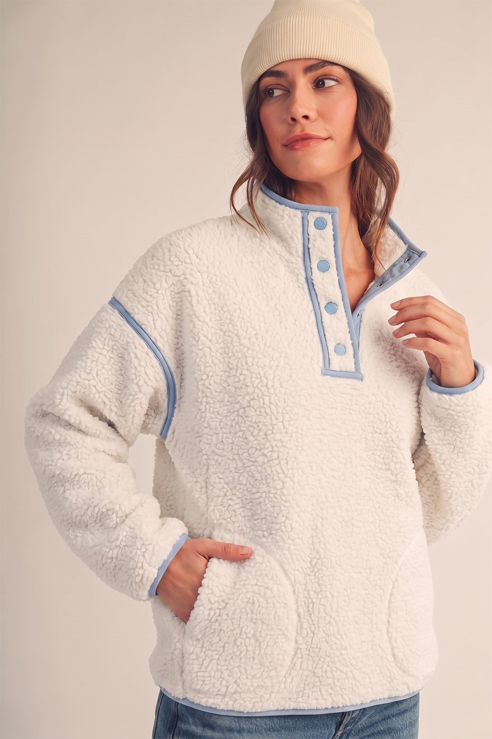 Women Half Zip Sherpa Fleece Pullover Sweatshirt