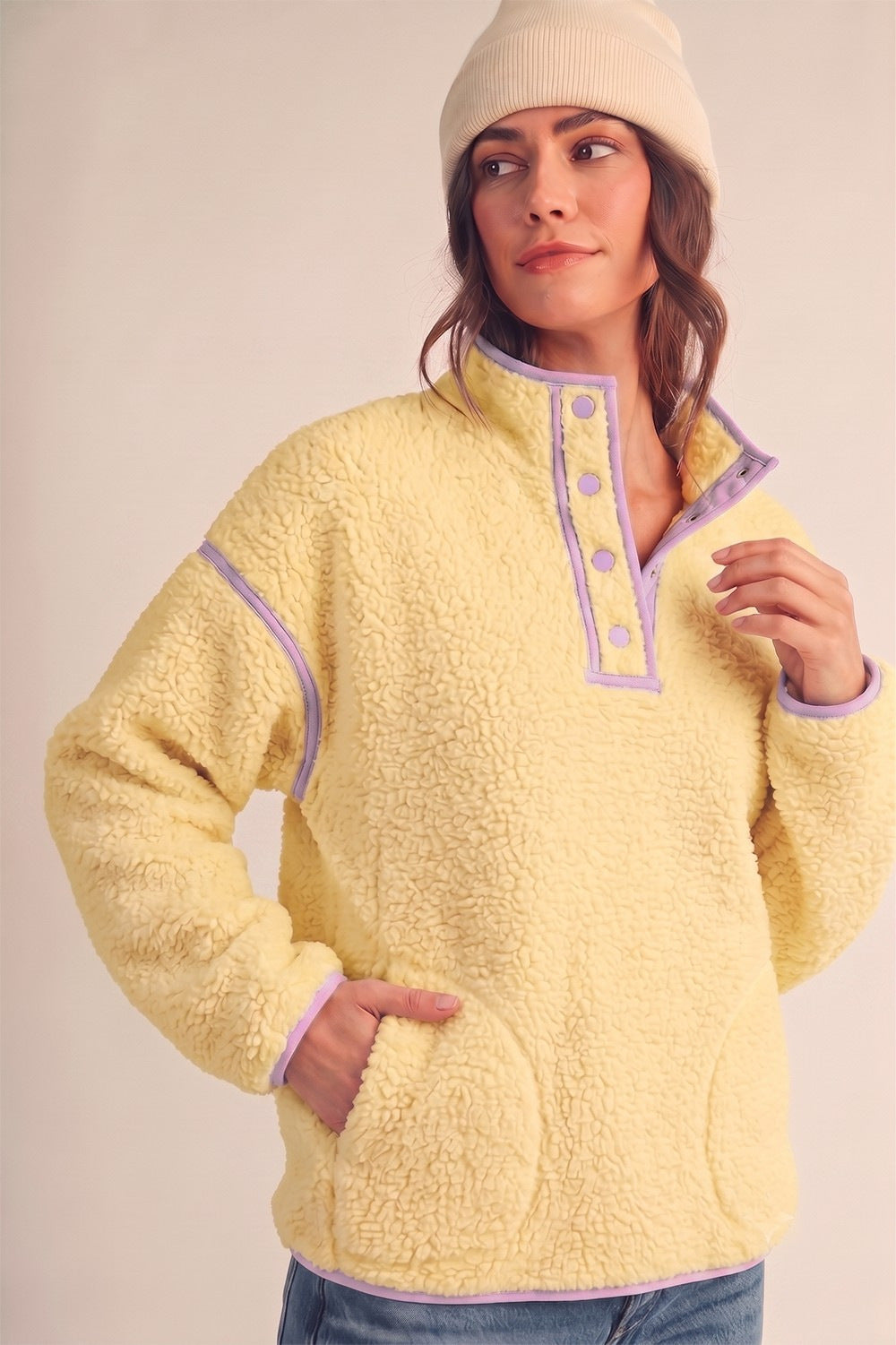 Women Half Zip Sherpa Fleece Pullover Sweatshirt