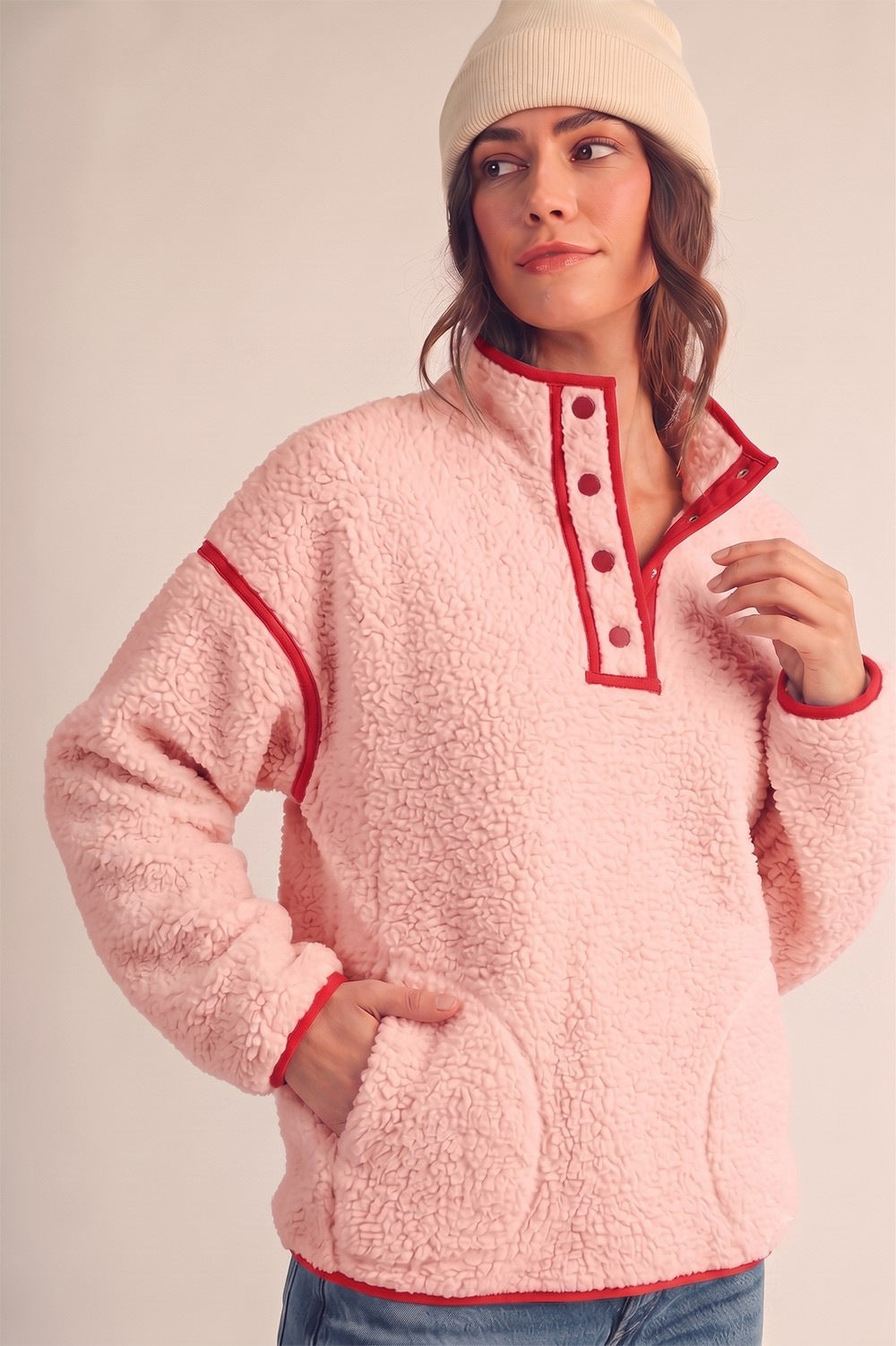 Women Half Zip Sherpa Fleece Pullover Sweatshirt