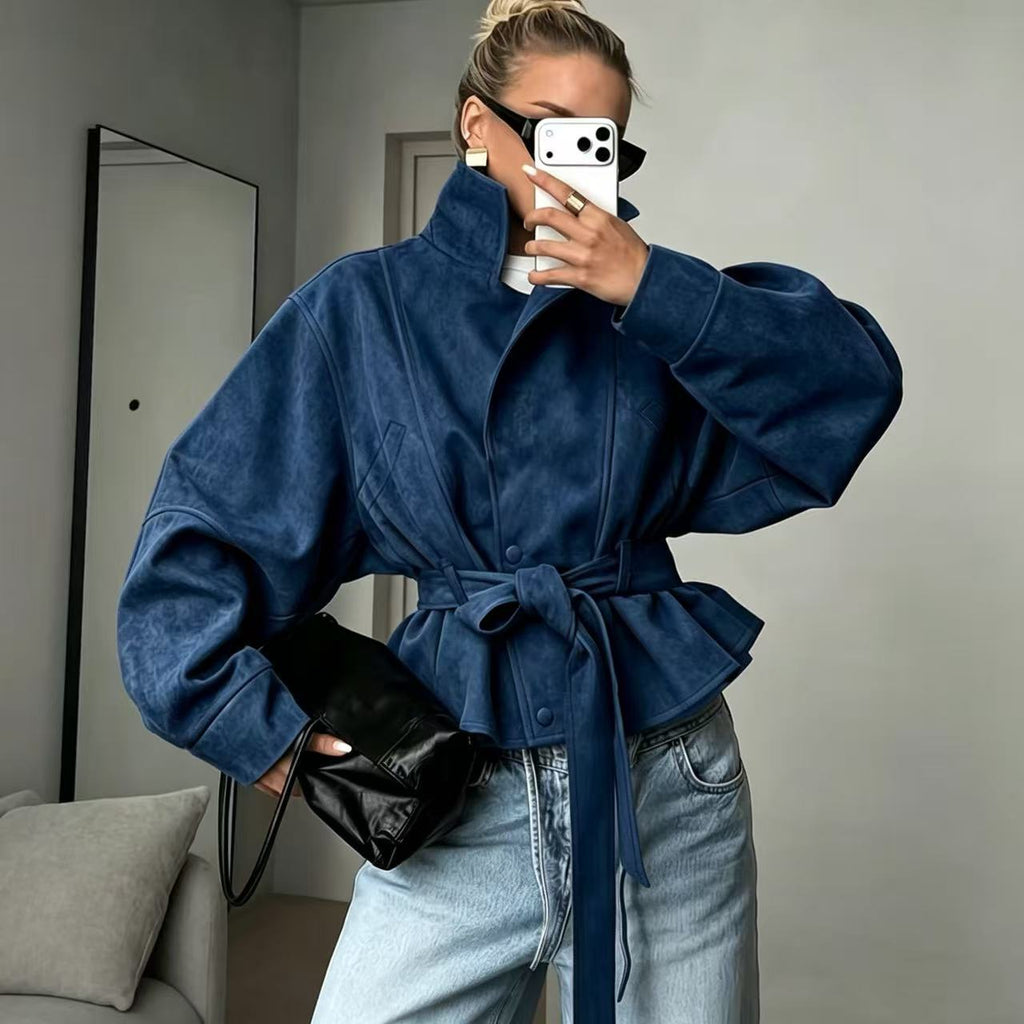 Women's Short Faux Suede Motorcycle Jacket