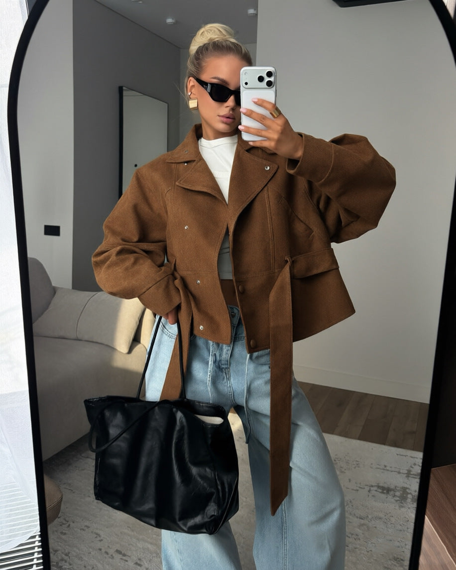 Women's Short Faux Suede Motorcycle Jacket