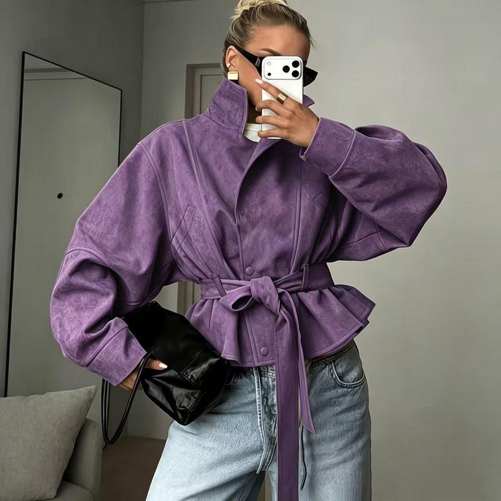 Women's Short Faux Suede Motorcycle Jacket