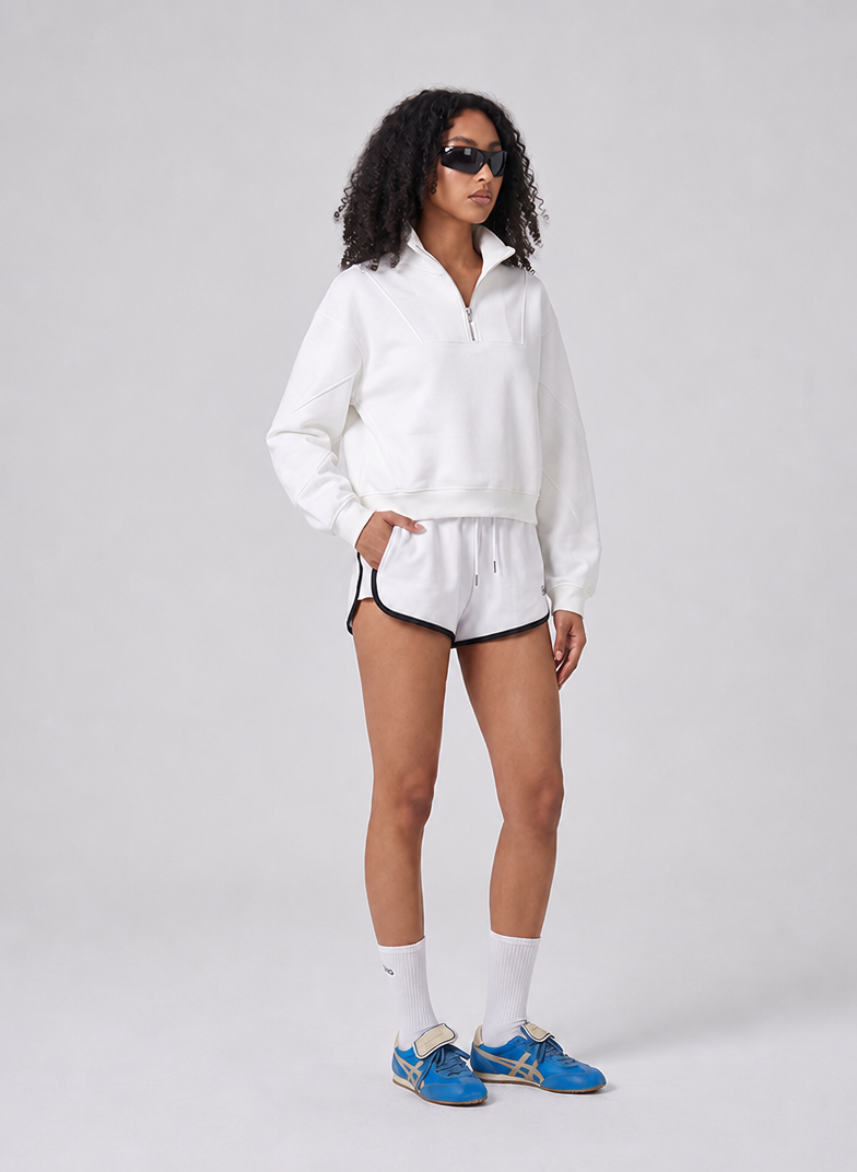 BRYNSA  Soft Oversized Half-Zip Wedge Pullover Sweatshirt