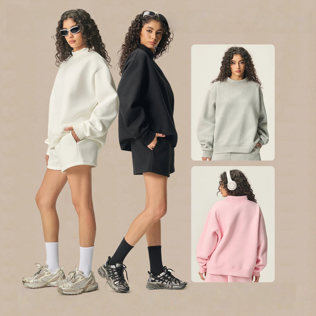 Women's Mock Neck Crewneck Sweatshirt