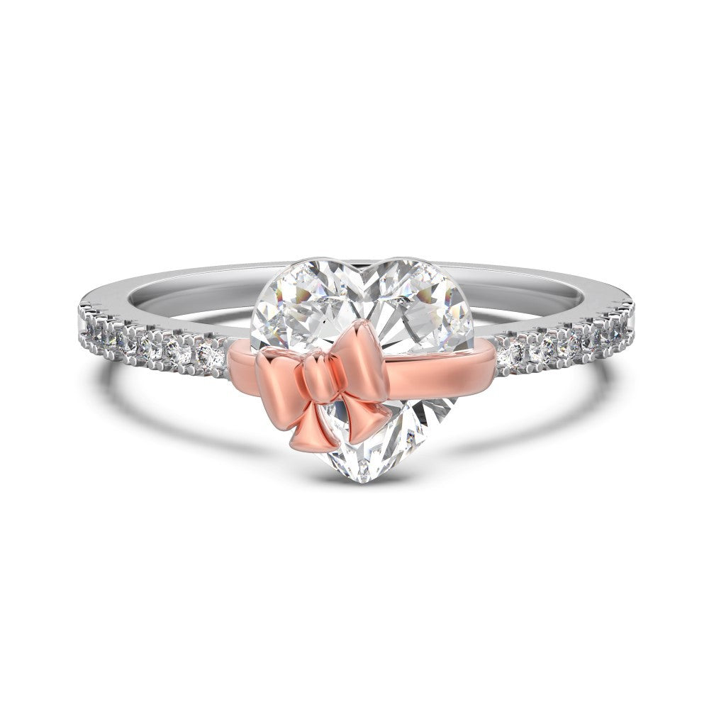 925 Sterling Silver Delicate Heart Bow Tie Design Sweet Luxury Shining Ring Romantic Engagement Ring for Women Jewelry Gift