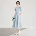 Summer V-neck A-line Long Dress Women's New Style Rasee Bubble Sleeve Dress Mysterious Atmosphere Sensation Cotton