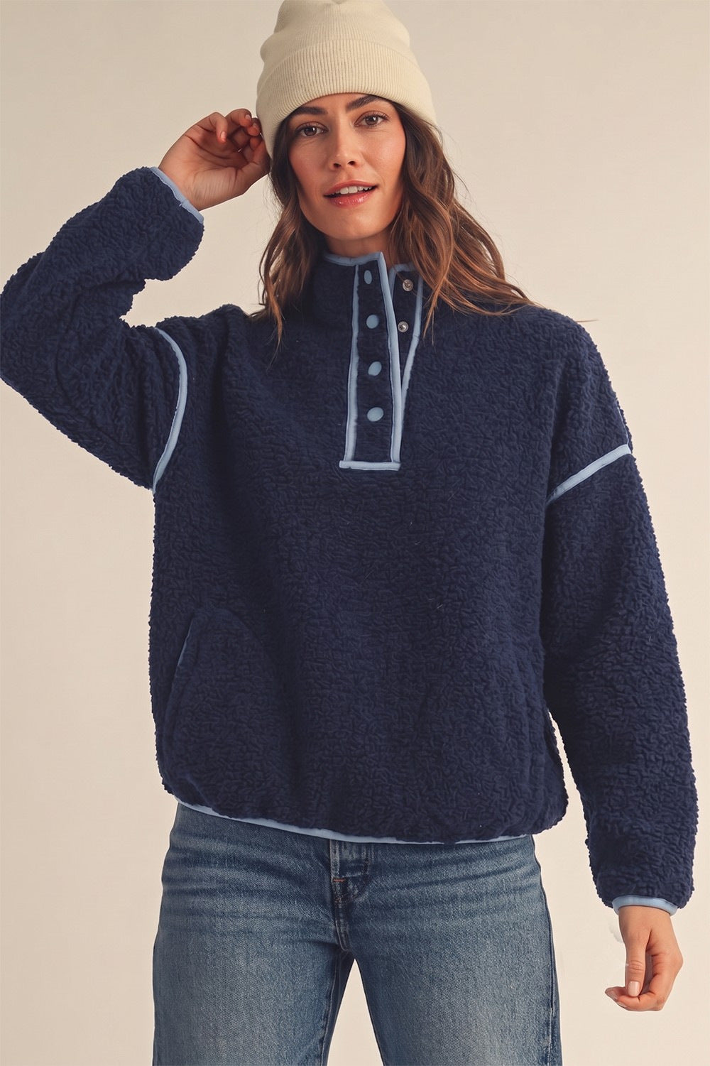 Women Half Zip Sherpa Fleece Pullover Sweatshirt