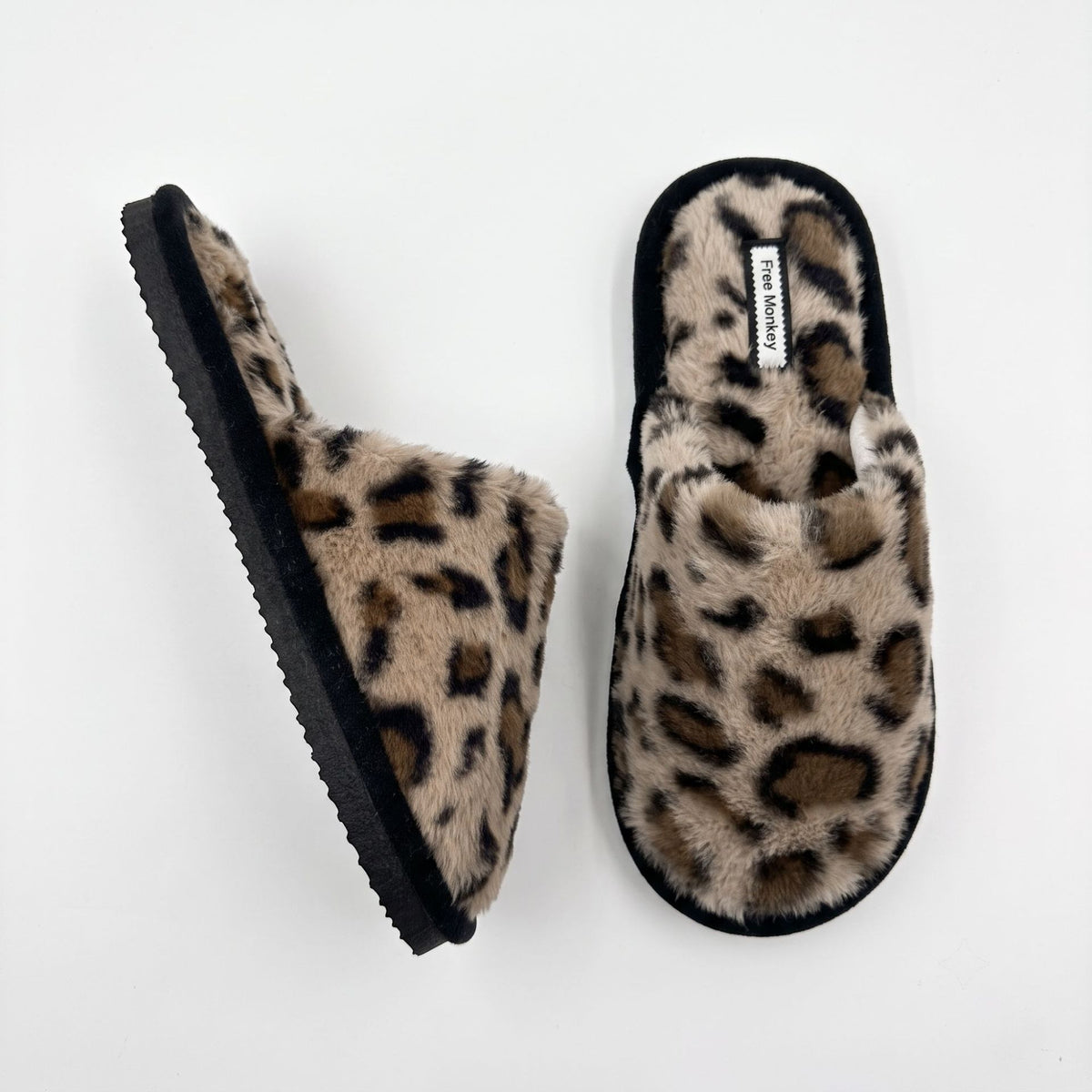 Womens  Leopard Print Faux Fur Slippers