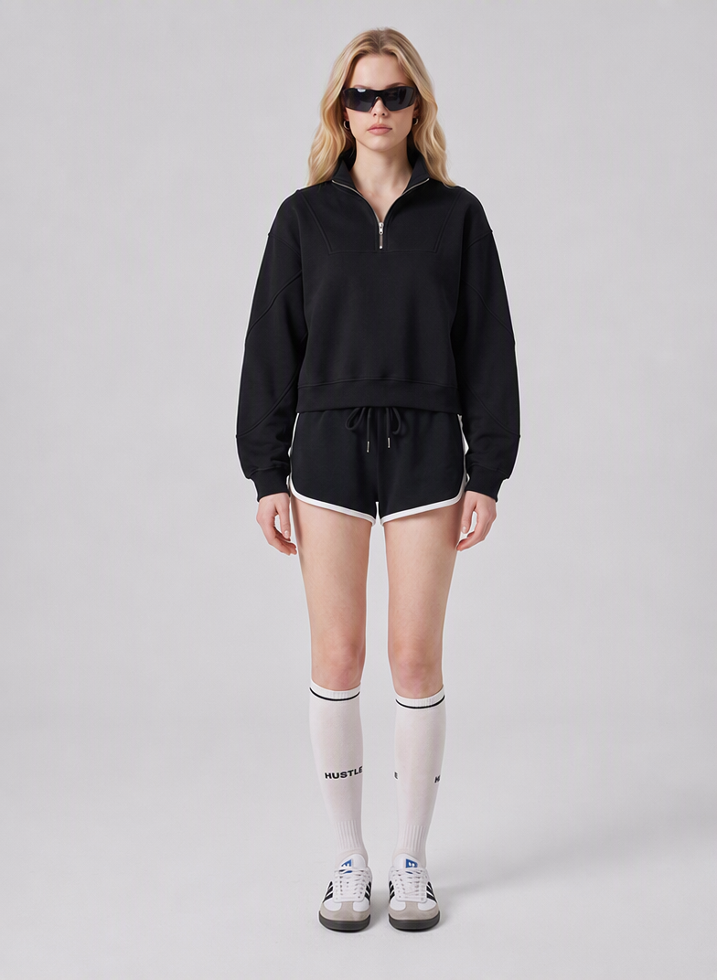 BRYNSA  Soft Oversized Half-Zip Wedge Pullover Sweatshirt
