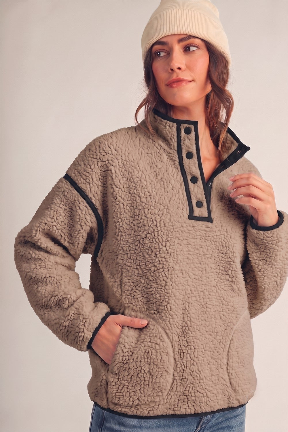 Women Half Zip Sherpa Fleece Pullover Sweatshirt