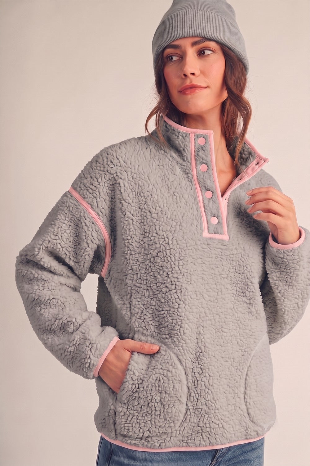 Women Half Zip Sherpa Fleece Pullover Sweatshirt