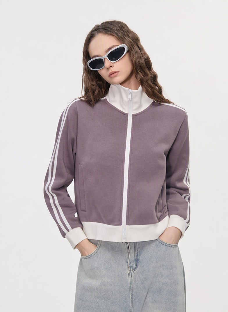 BRYNSA  Side Stripe Contrast Zip Through Jackets