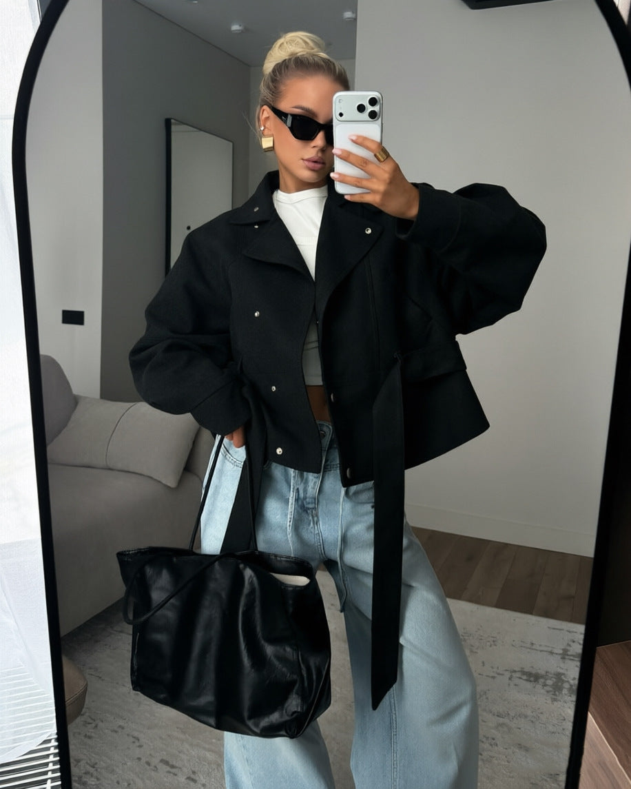Women's Short Faux Suede Motorcycle Jacket