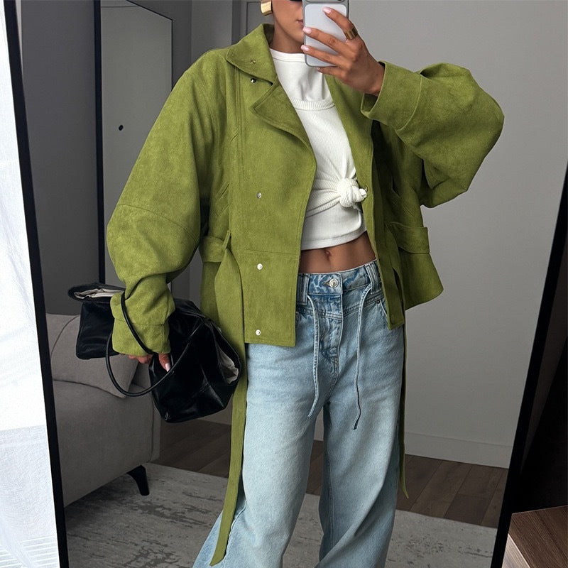 Women's Short Faux Suede Motorcycle Jacket