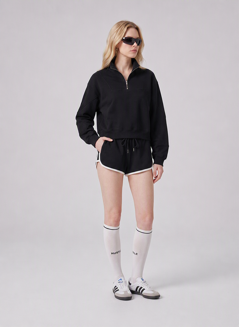 BRYNSA  Soft Oversized Half-Zip Wedge Pullover Sweatshirt